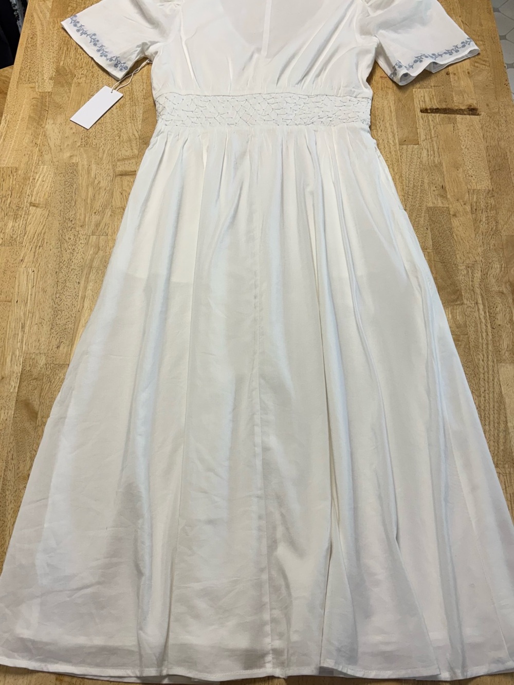 NWT Reformation White Maxi Dress with Blue Floral Embroidery - Picture 7 of 10